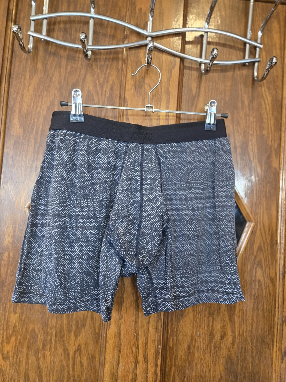 Saxx Men's Boxer Briefs in Black and Gray Geometric Print Medium